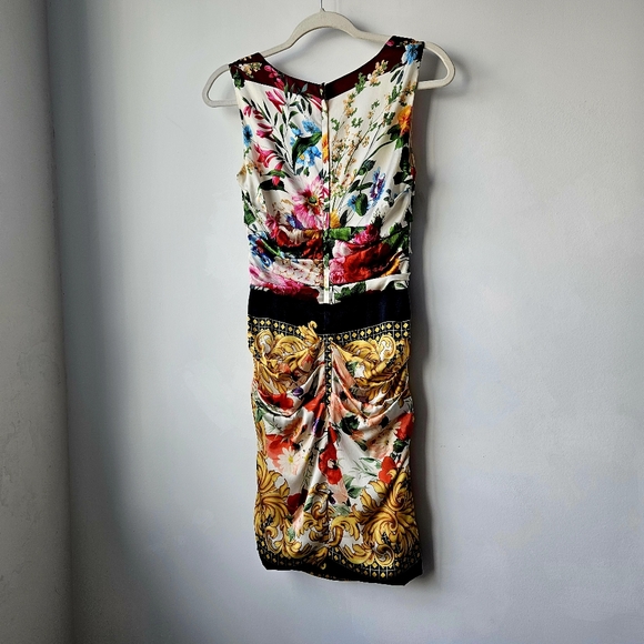 Dolce & Gabbana Silk Floral Bouquet Iconic Sleeveless Rouched Dress - Picture 10 of 15